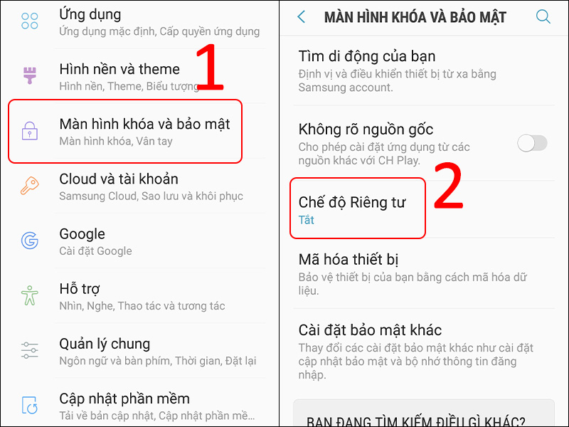 V&agrave;o c&agrave;i đặt về bảo mật